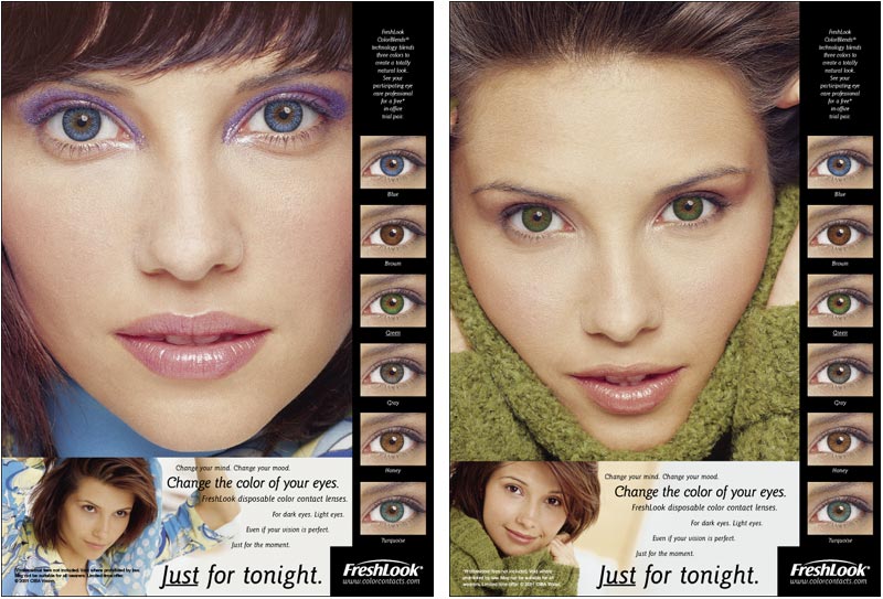 Sample: two FreshLook color contact lenses print ads
